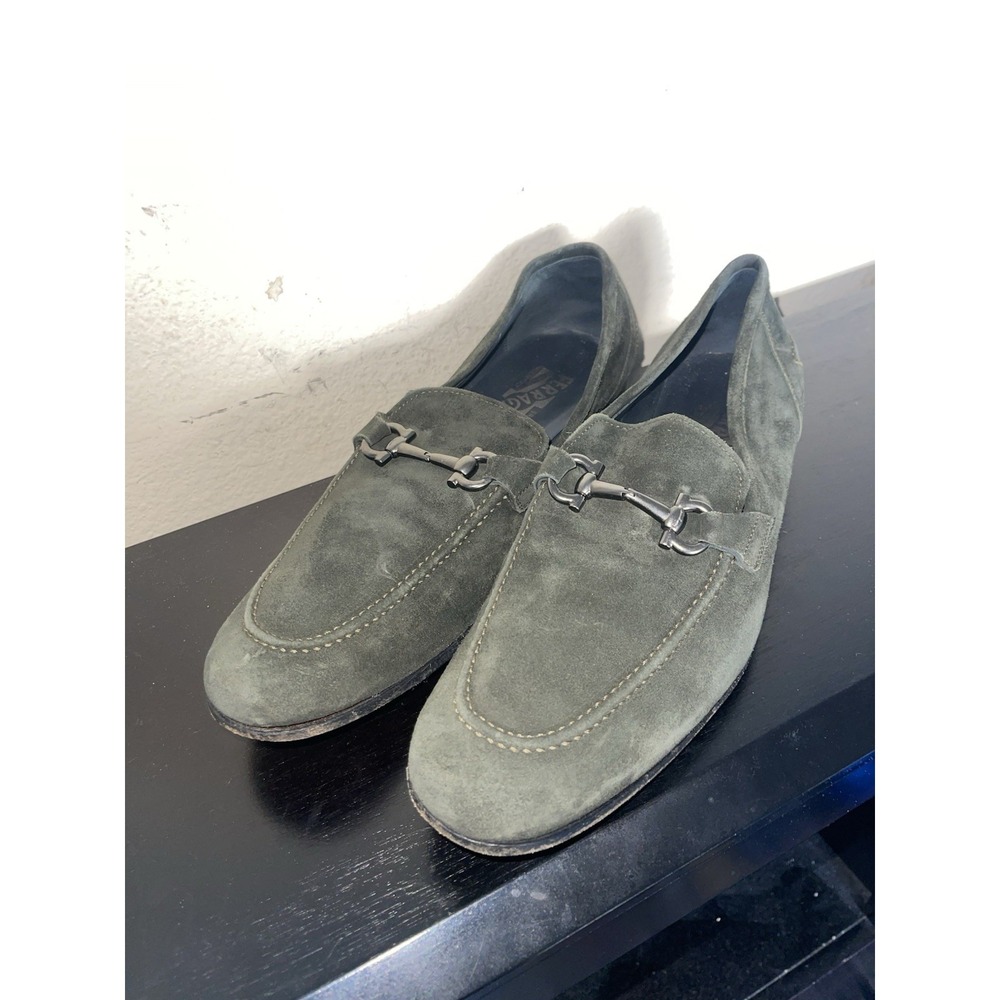 Salvatore Ferragamo Green Suede Leather Loafers Men's Size 9 D Preowned